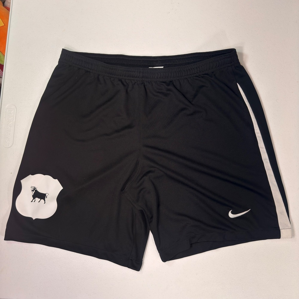 Nike Dri-FIT Slim Fit Soccer Shorts Black White Mesh Bull Logo Mens Large